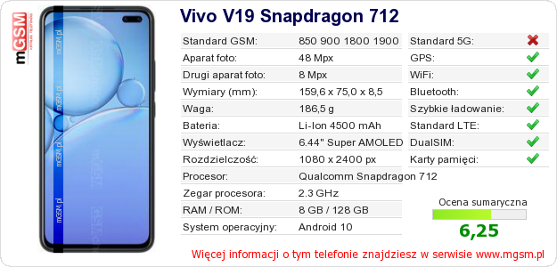 Dane telefonu Vivo V19 Snapdragon 712