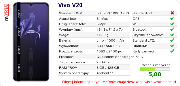 Dane telefonu Vivo V20