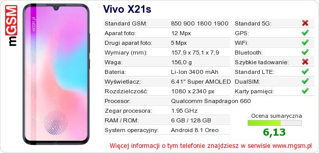 Dane telefonu Vivo X21s Dane telefonu Vivo X21s
