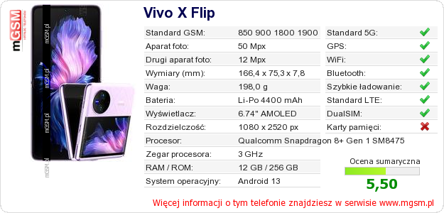 Dane telefonu Vivo X Flip