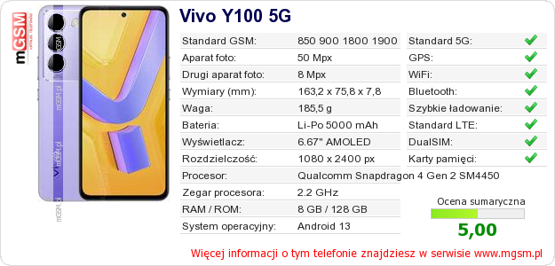 Dane telefonu Vivo Y100 5G