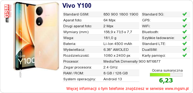 Dane telefonu Vivo Y100