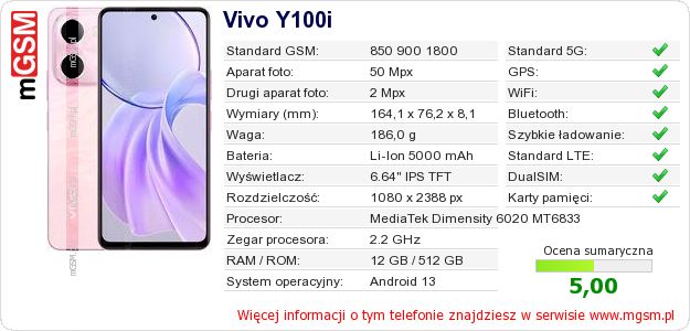 Dane telefonu Vivo Y100i