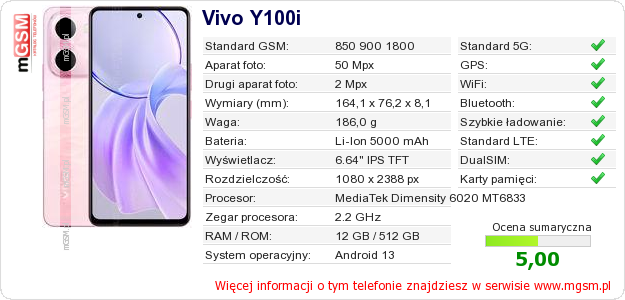 Dane telefonu Vivo Y100i