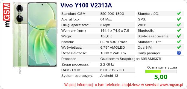 Dane telefonu Vivo Y100 V2313A