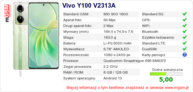 Dane telefonu Vivo Y100 V2313A