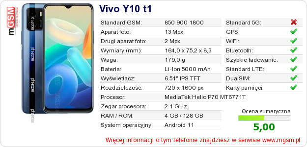 Dane telefonu Vivo Y10 t1