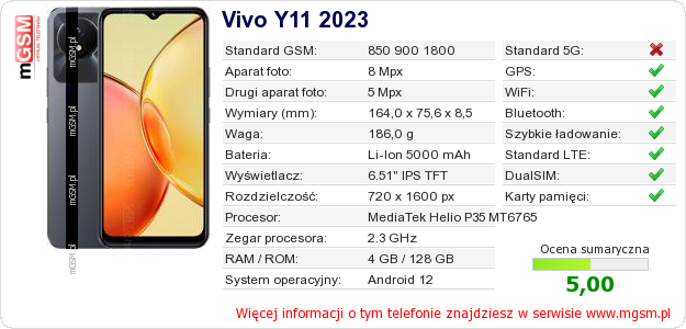 Dane telefonu Vivo Y11 2023