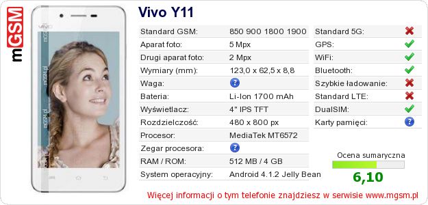 Dane telefonu Vivo Y11