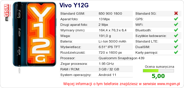 Dane telefonu Vivo Y12G