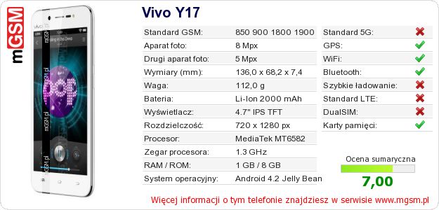 Dane telefonu Vivo Y17
