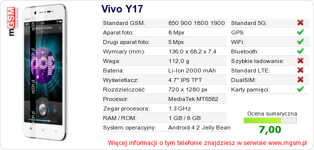 Dane telefonu Vivo Y17