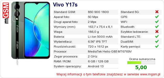 Dane telefonu Vivo Y17s