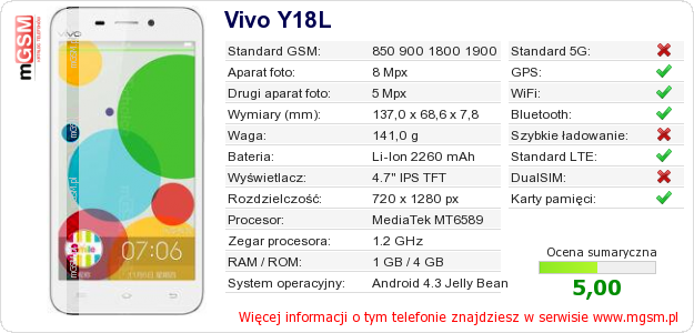 Dane telefonu Vivo Y18L