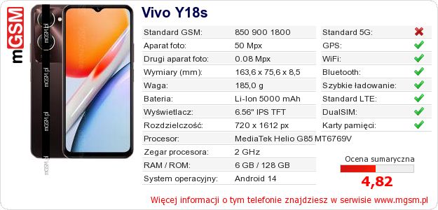 Dane telefonu Vivo Y18s