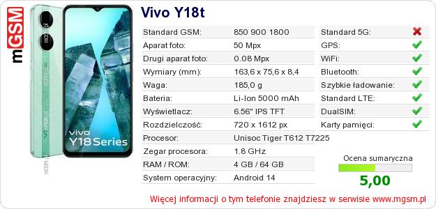 Dane telefonu Vivo Y18t