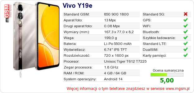 Dane telefonu Vivo Y19e