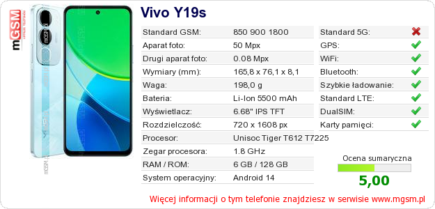 Dane telefonu Vivo Y19s