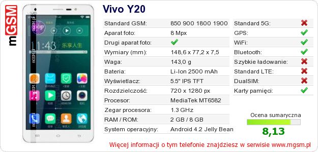 Dane telefonu Vivo Y20