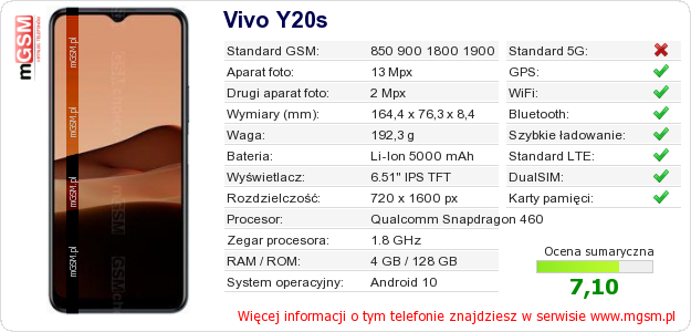 Dane telefonu Vivo Y20s Dane telefonu Vivo Y20s
