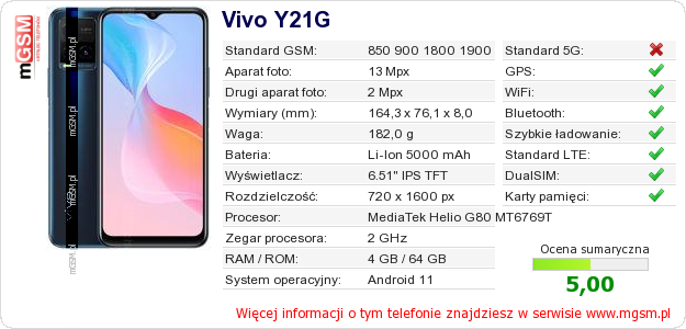 Dane telefonu Vivo Y21G