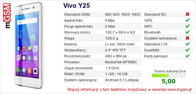 Dane telefonu Vivo Y25 Dane telefonu Vivo Y25