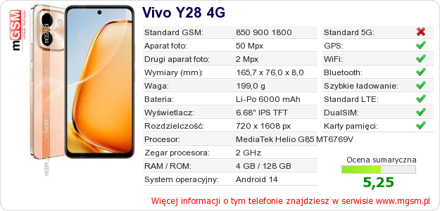 Dane telefonu Vivo Y28 4G Dane telefonu Vivo Y28 4G