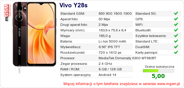 Dane telefonu Vivo Y28s
