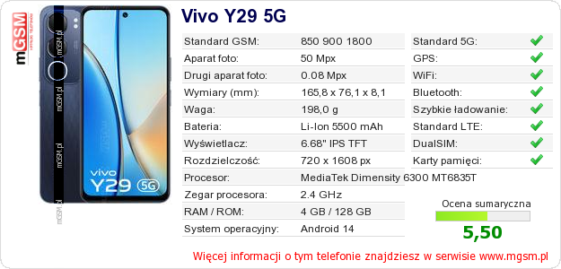 Dane telefonu Vivo Y29 5G Dane telefonu Vivo Y29 5G