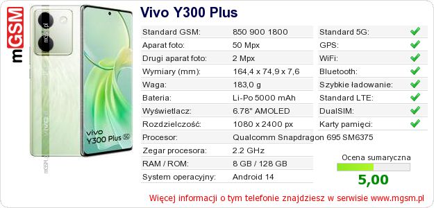 Dane telefonu Vivo Y300 Plus Dane telefonu Vivo Y300 Plus