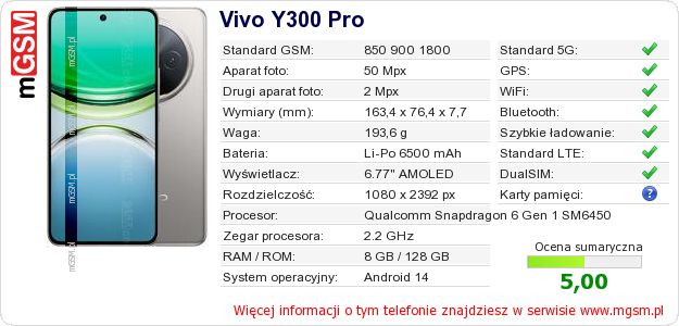 Dane telefonu Vivo Y300 Pro