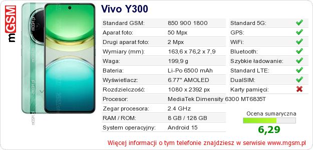 Dane telefonu Vivo Y300