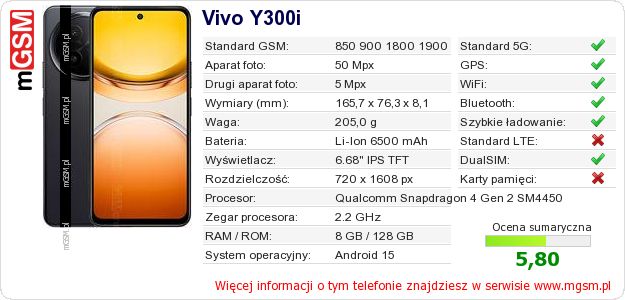 Dane telefonu Vivo Y300i