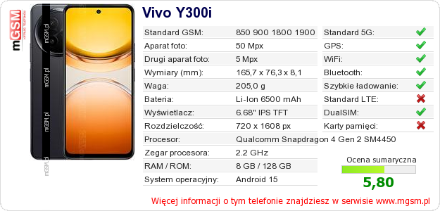 Dane telefonu Vivo Y300i