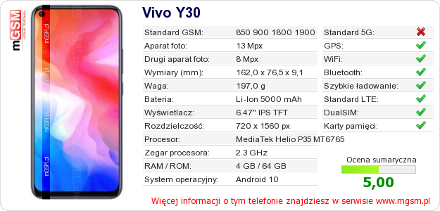 Dane telefonu Vivo Y30