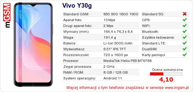 Dane telefonu Vivo Y30g