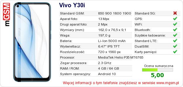 Dane telefonu Vivo Y30i Dane telefonu Vivo Y30i