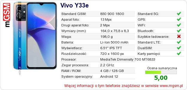 Dane telefonu Vivo Y33e Dane telefonu Vivo Y33e