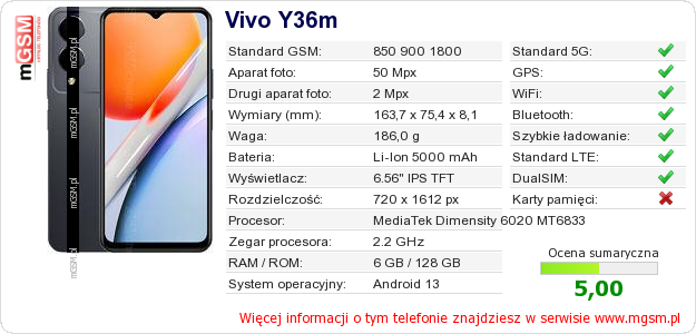 Dane telefonu Vivo Y36m