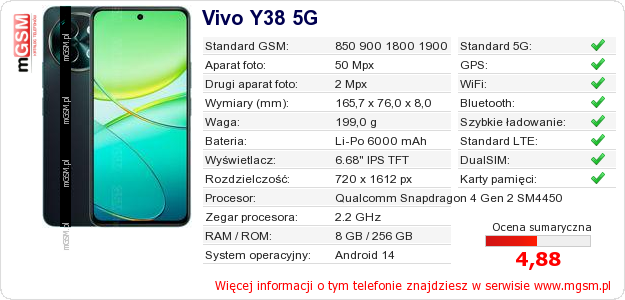 Dane telefonu Vivo Y38 5G