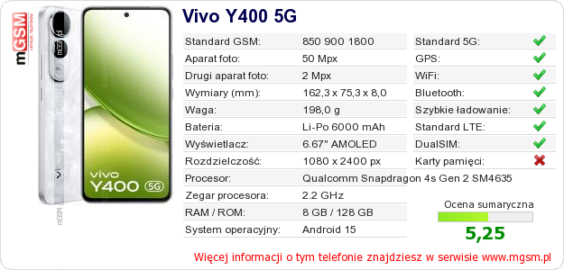 Dane telefonu Vivo Y400 5G
