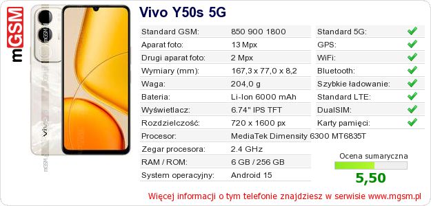 Dane telefonu Vivo Y50s 5G Dane telefonu Vivo Y50s 5G