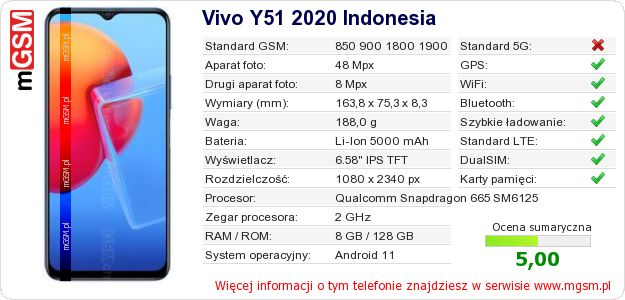 Dane telefonu Vivo Y51 2020 Indonesia