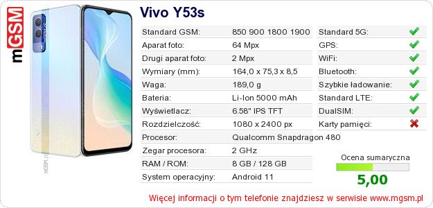 Dane telefonu Vivo Y53s