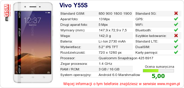 Dane telefonu Vivo Y55S