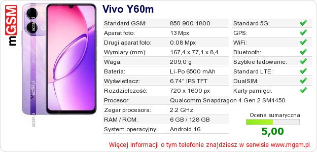 Dane telefonu Vivo Y60m