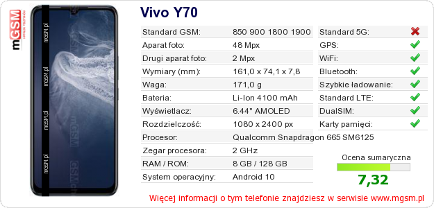 Dane telefonu Vivo Y70