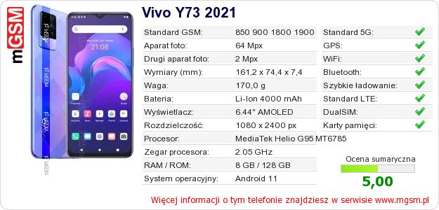 Dane telefonu Vivo Y73 2021 Dane telefonu Vivo Y73 2021