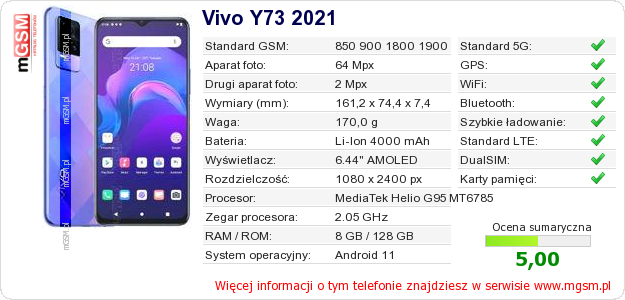 Dane telefonu Vivo Y73 2021