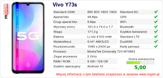 Dane telefonu Vivo Y73s